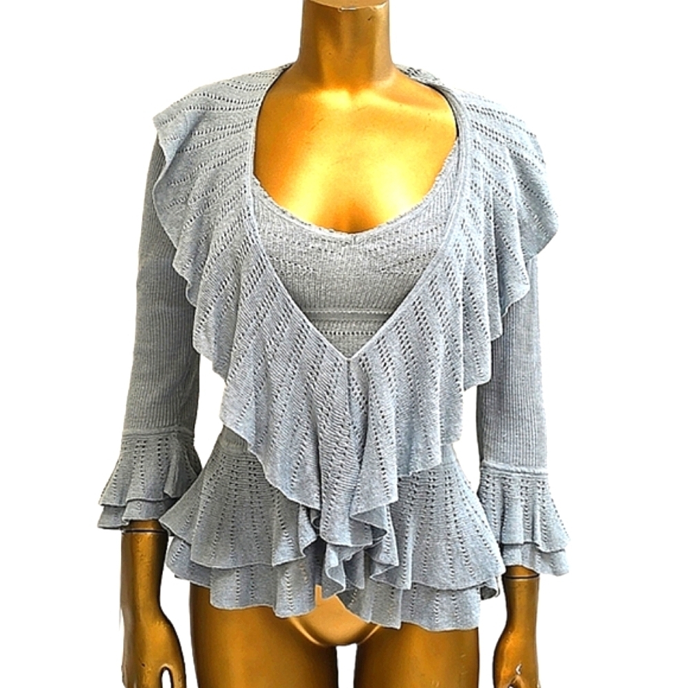 Sage Green Knit Linen 2 Piece Camisole Cardigan Ralph Lauren Vintage